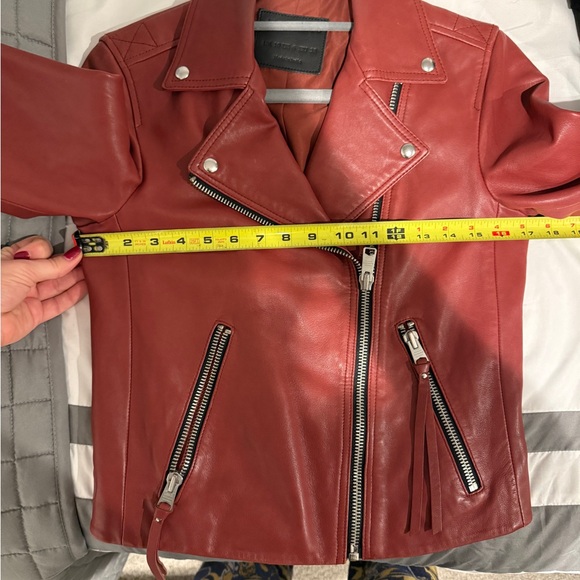 AllSaints Brick Red Dalby Leather Biker Jacket - Picture 8 of 11